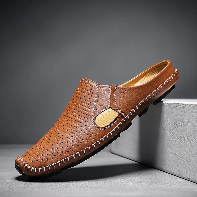 Loafers kasual kulit lembu asli untuk lelaki, kasut memandu tidak licin, ringan, berkualiti tinggi