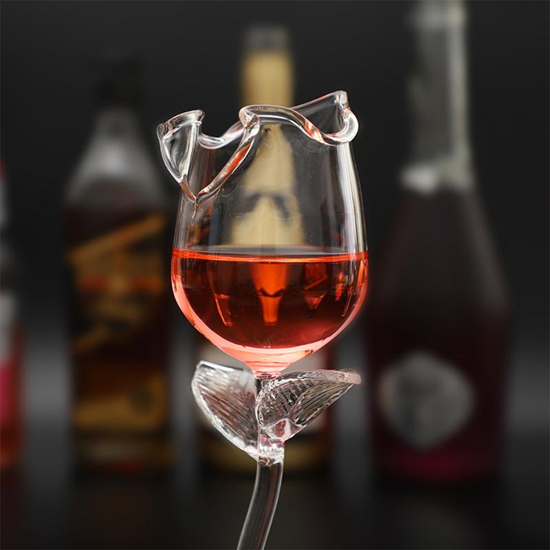 HCSJ 100ml Fancy Red Wine Goblet Exquisite Rose Flower Shape Wine Cocktail Glasses 5