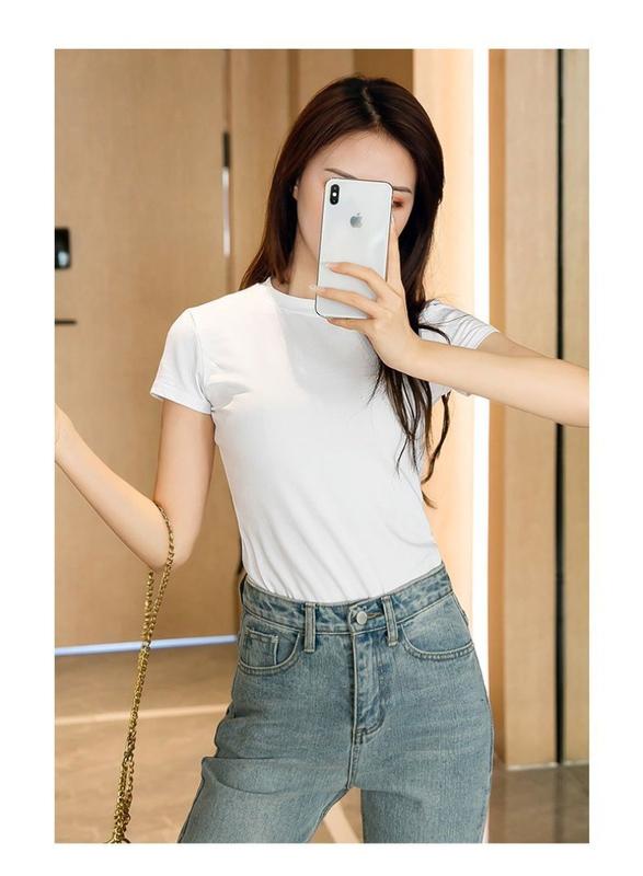 Product Introduction of Black T-shirt Women's Short-Sleeved Slim Fit Skinny Cotton Top 10