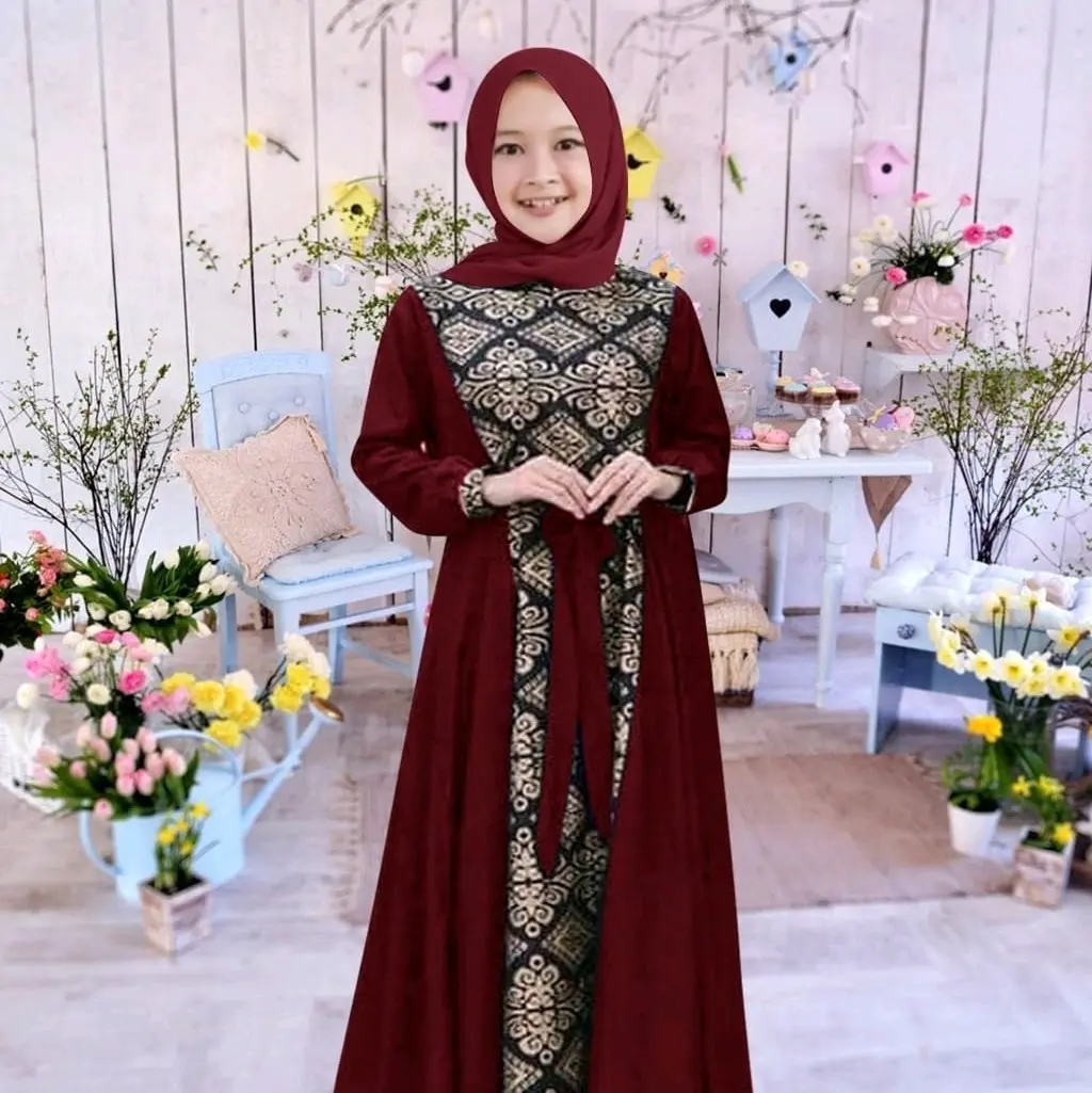 Maxi Irwansyah Kid Dress Batik Anak Perempuan Muslim / Dress Kondangan Lebaran Paryt / size M L / 5-9tahun / DF