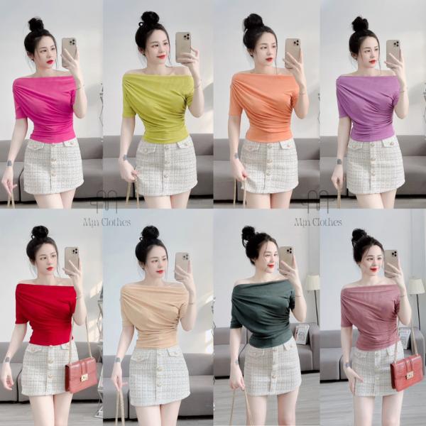 A29- Áo thun nhũ Lệch vai dáng ngắn ngang Eo CROPTOP Women Nữ BIGSIZE (40kg- 70kg)