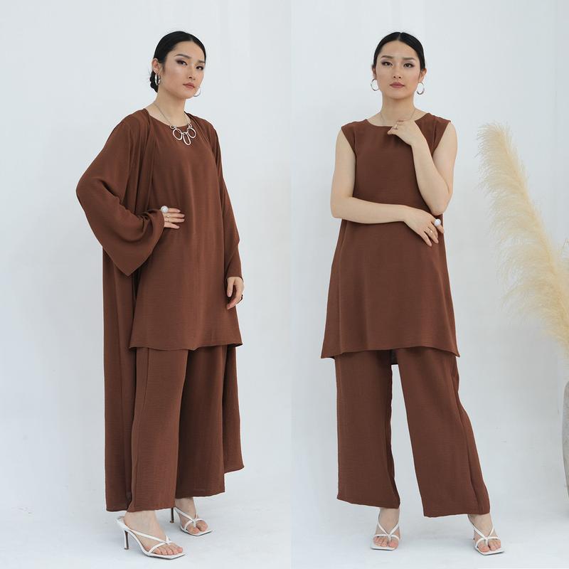 Ramadan Dubai Fashion Cardigan Abaya 3 sets maxi dress Islam Arab Jubah robe Women Wear Kaftan Abaya Cloak Suit Muslim dress baju raya Muslimah Fashion Malaysia abaya 4