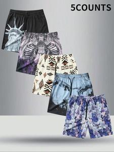 Men's Regular Fit Cartoon & Statue Of Liberty Print Shorts, Casual Comfy Breathable Shorts for Summer, Men's Bottoms for Beach Vacation