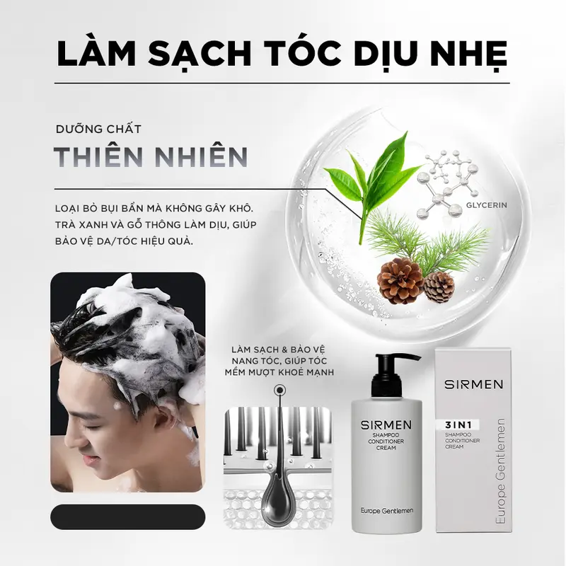 Dầu gội xả dưỡng nam 3 in 1 hương nước hoa châu Âu SIRMEN Europe Gentlemen giúp sạch da đầu, tóc chắc khoẻ chiết xuất từ công nghệ tiên tiến 320g 2