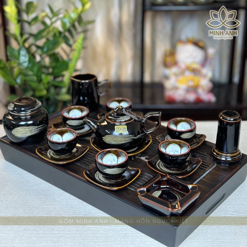  Bộ ấm chén Bát Tràng nghệ nhân ưu tú Tô Thanh Sơn dáng quả Hồng men Hỏa biến màu Mật Phẩy kèm Phụ kiện 