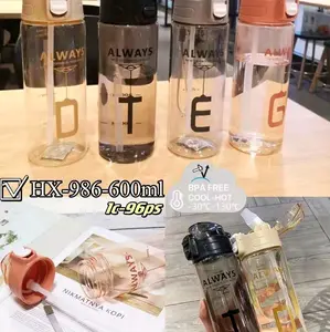 New Botol Minum Transparant Always D/T/E/G Anti Tumpah 600 ML