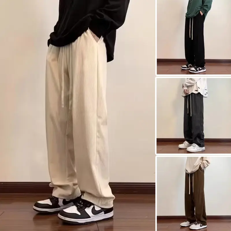 Ready Stock M-3XL Korean Style plain corduroy Straight Trousers for men College Style Casual loose baggy long pants men jogging pants for teens Menswear Lingerie