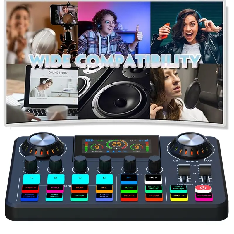 Live Podcast Equipment Set, Professional Live Sound Card with DJ Mixer Effects and Voice Changer, Suitable for Streaming, Podcast Recording, Gaming, TikTok, YouTube Live 8