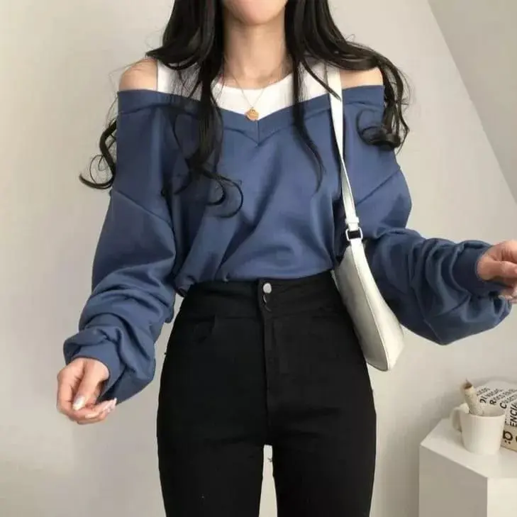 SAPAPA - Sweater Wanita Oversize Villows Fit Crop Fleece