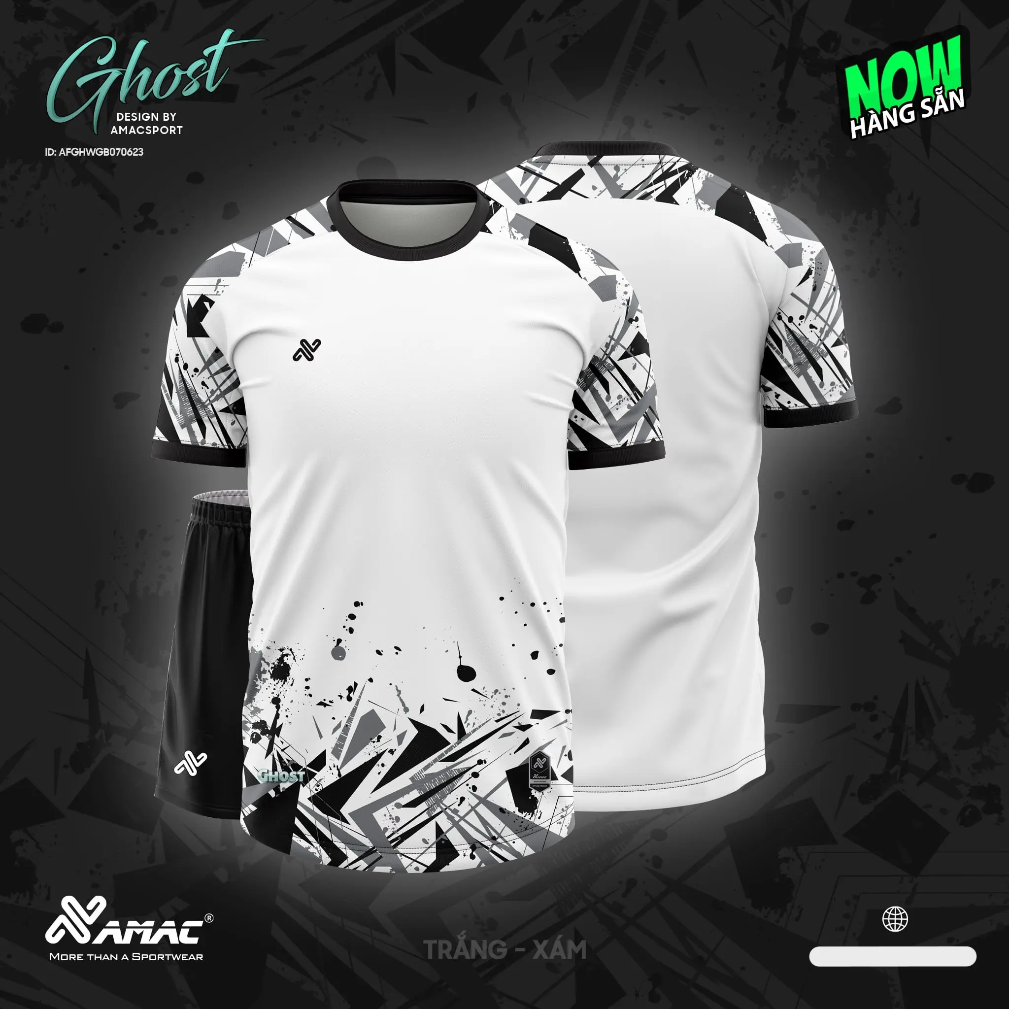 Đồ Đá Banh, Quần Áo Thể Thao Không Logo Chính Hãng AMAC GHOST - Vải Mè Lục Giác, Thấm Hút Mồ Hôi Nhanh, Co Dãn Cực Tốt, Đường May Chắc Chắn, Đa Dụng( Nhận In Từ 1 Bộ) Nam Sport