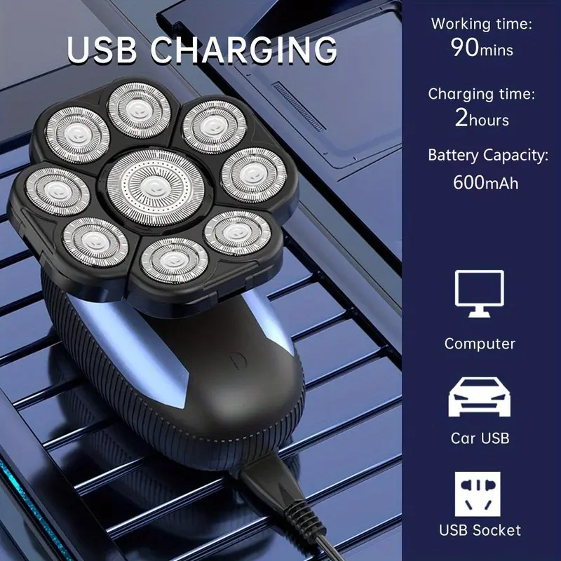 6 in 1 Electric Shaver, 1 Box Rechargeable Rotary Shaver with Accessories, Wet and Dry Use Shaving Machine for Men 7