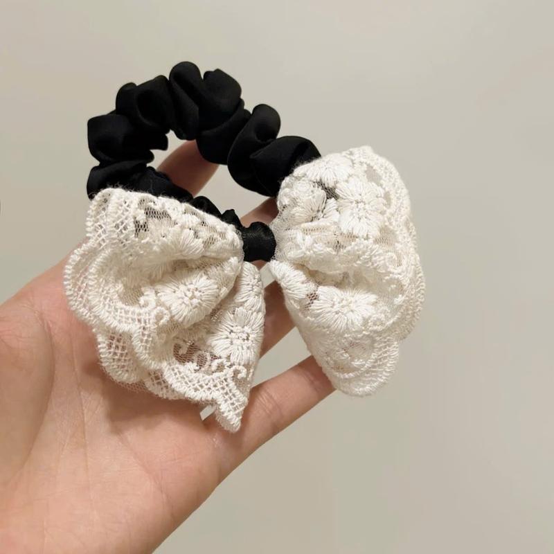  Dây Chun Buộc Tóc đính nơ To Màu Kem Bọc Vải cao Cấp 