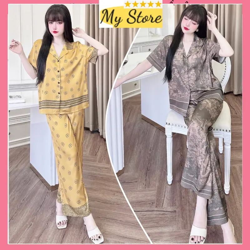 Đồ bộ nữ Pijama mặc nhà tay ngắn cao cấp thiết kế sang chảnh chất liệu lụa latin size 50-68kg My Store