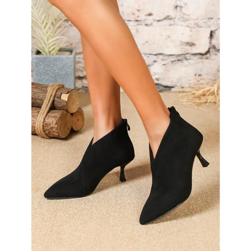 Women's Black High Heel Pointed Toe Tie Up Zipper Ankle Boots And Short Boots 5