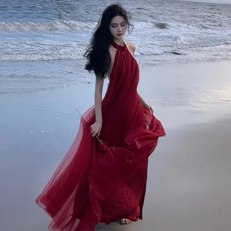 Váy maxi  đỏ vang quyến rũ