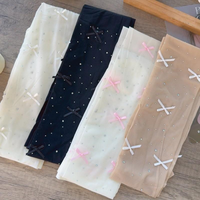 Quần Tất Đính Đá Nơ, Dành Cho Phụ Nữ Và Trẻ Em Gái, Siêu Co Giãn, Thích Hợp Cho Lolita Và Phong Cách JK, Ren Mỏng Thêu, Tất 9