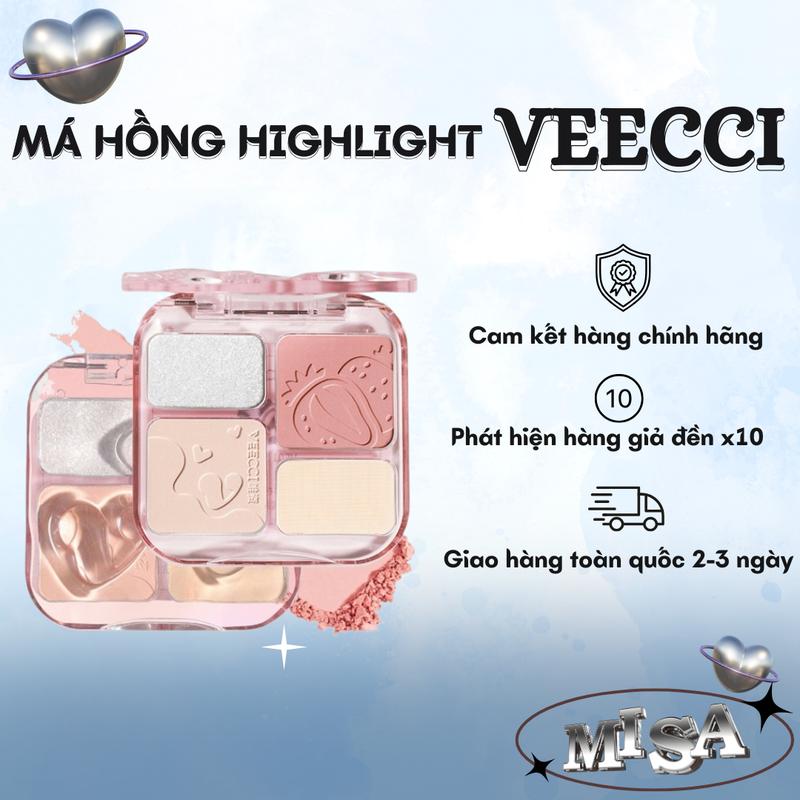 VEECCI Tạo Khối Highlight Phấn Má Hồng bắt sáng 4trong1 Sắc Tông Nude Tự Nhiên 9g Mỹ Phẩm Cosmetic vecci  tạo 1