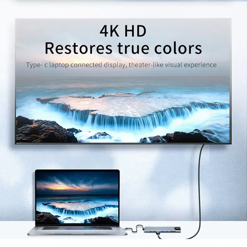 Usb 8 In 1 Type C 3 1 To 4k Hdmi Hub Adapter With Sd Tf Rj45 Card Reader Pd Fast Charge For Macbook Notebook Computer