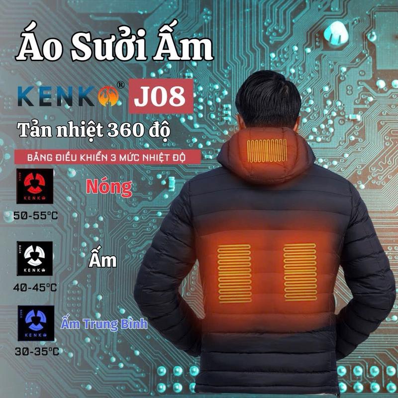 (Hàng chính hãng) Áo sưởi ấm KENKO J08 7 vùng nhiệt, pin 24000mah, sd từ 6-12h. Bảo hành 12 tháng 3