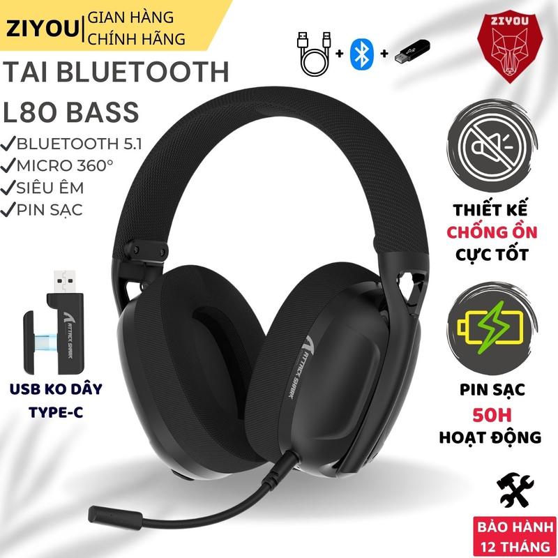 Tai Nghe Chụp Tai Không Dây Headphone Attack Shark L80 Âm Bass 3D Sống Động Có Mic Đàm Thoại Cho Học Tập Giải Trí