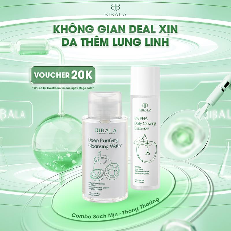 Bộ đôi Nước tẩy trang lành tính dịu da 300ML + Nước dưỡng 8% PHA sáng mịn, tẩy TBC 150ML BIBALA
