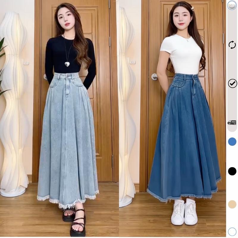 Chân váy Jean xoè cạp khoá chân tua tua siêu xinh