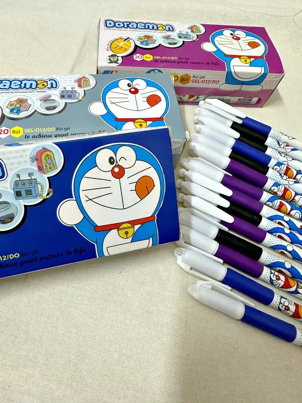 Hộp 20 bút gel Đô re mon TL màu xanh - tím - đen, Bút mực  cho bé ngòi 0.5mm với bút chữ 3
