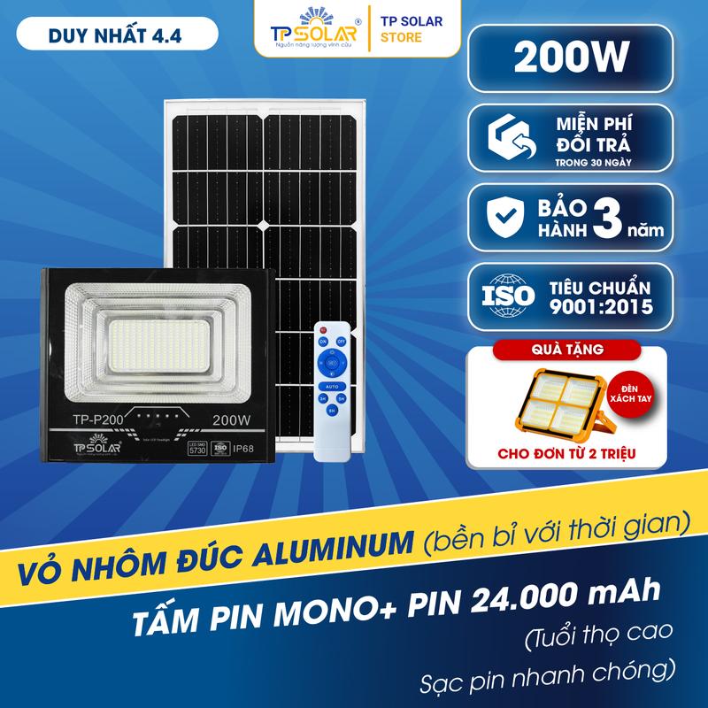 [ĐÈN PHA LED CÔNG SUẤT 200W] Đèn Pha Năng Lượng Mặt Trời TP Solar Công Suất 200W TP-P200 Pin MONO Sạc Nhanh Tự Động Bật Tắt Đèn Năng Lượng Mặt Trời