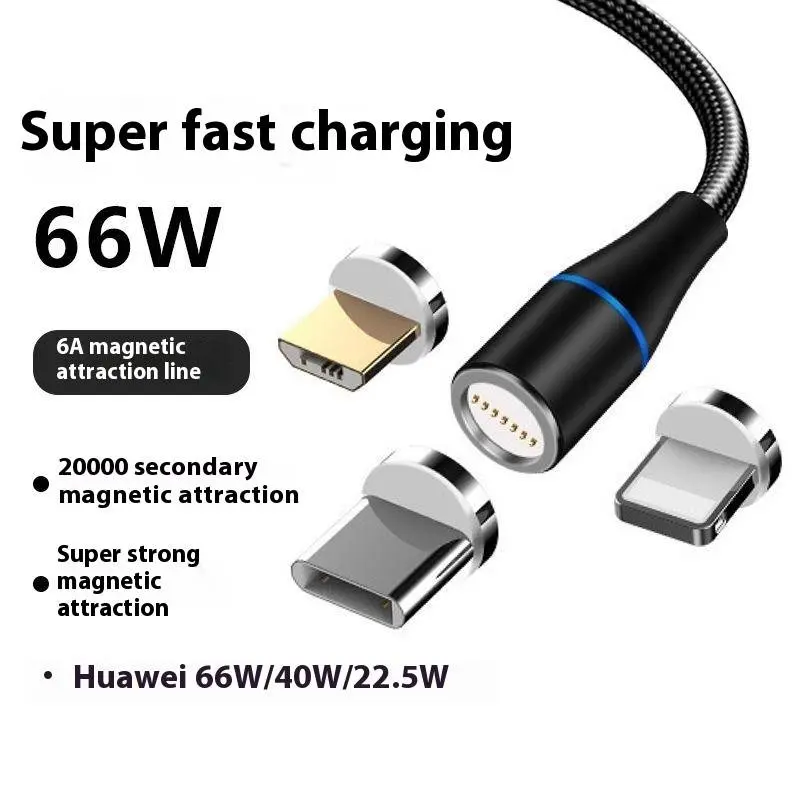 Magnetic suction data cable three in one super fast charging magnetic suction charging wire flash charging wire magnetic suction cable creative magnetic data cable Mobile Phone Accessories Led Smartphone