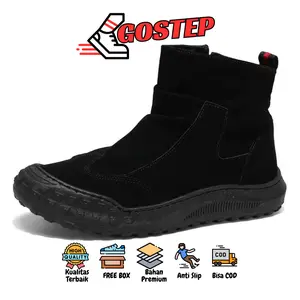 Gostep S051 Sepatu Sneakers Keren Pria Model Casual Kekinian High Cut Sepatu Cowok Hitam Semi Boots