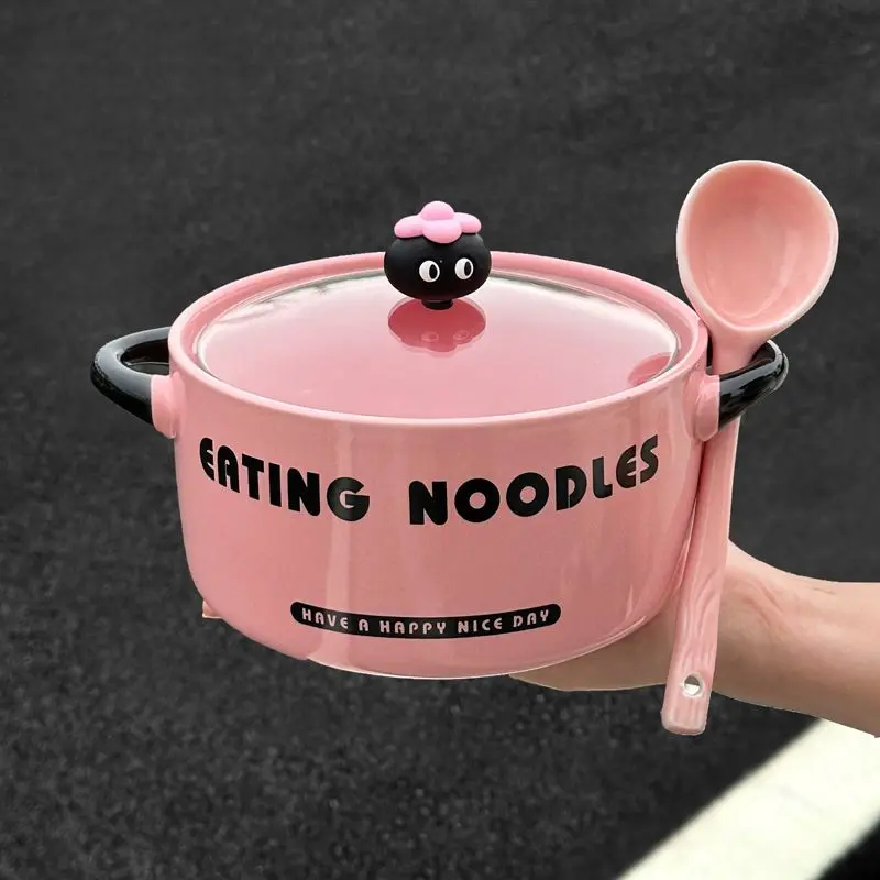 High-looking Cartoon Instant Noodle Bowl With Lid For Dormitory Students, Snail Noodle Bowl, Household Ceramic Instant Noodle Bowl