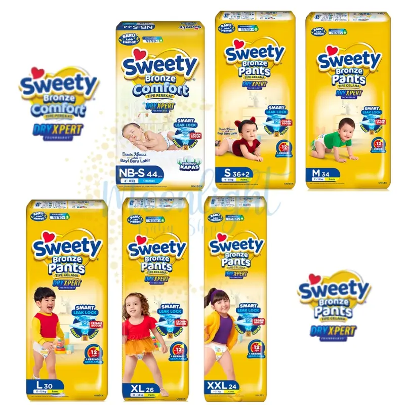 Sweety Popok Bayi Bronze Comfort Pants Dry X-Pert Tipe Celana dan Perekat NBS44/S36/M32/L28/XL26/XXL24