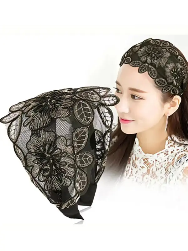 Floral Embroidered Hair Hoop, Vintage Mesh Lace Wide Brimmed Hair Band, Elegant Headband for Women & Girls Hairstyle, Trendy All-match & Exquisite Hair Accessories for Daily Wear 3