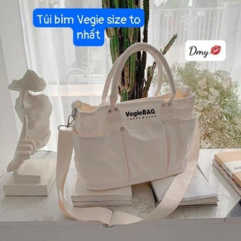 Túi xách bỉm sữa Vegiebag lớn balo sinh đa năng Hàn Quốc vải canvas kícḣ thước 40x18x30cm.