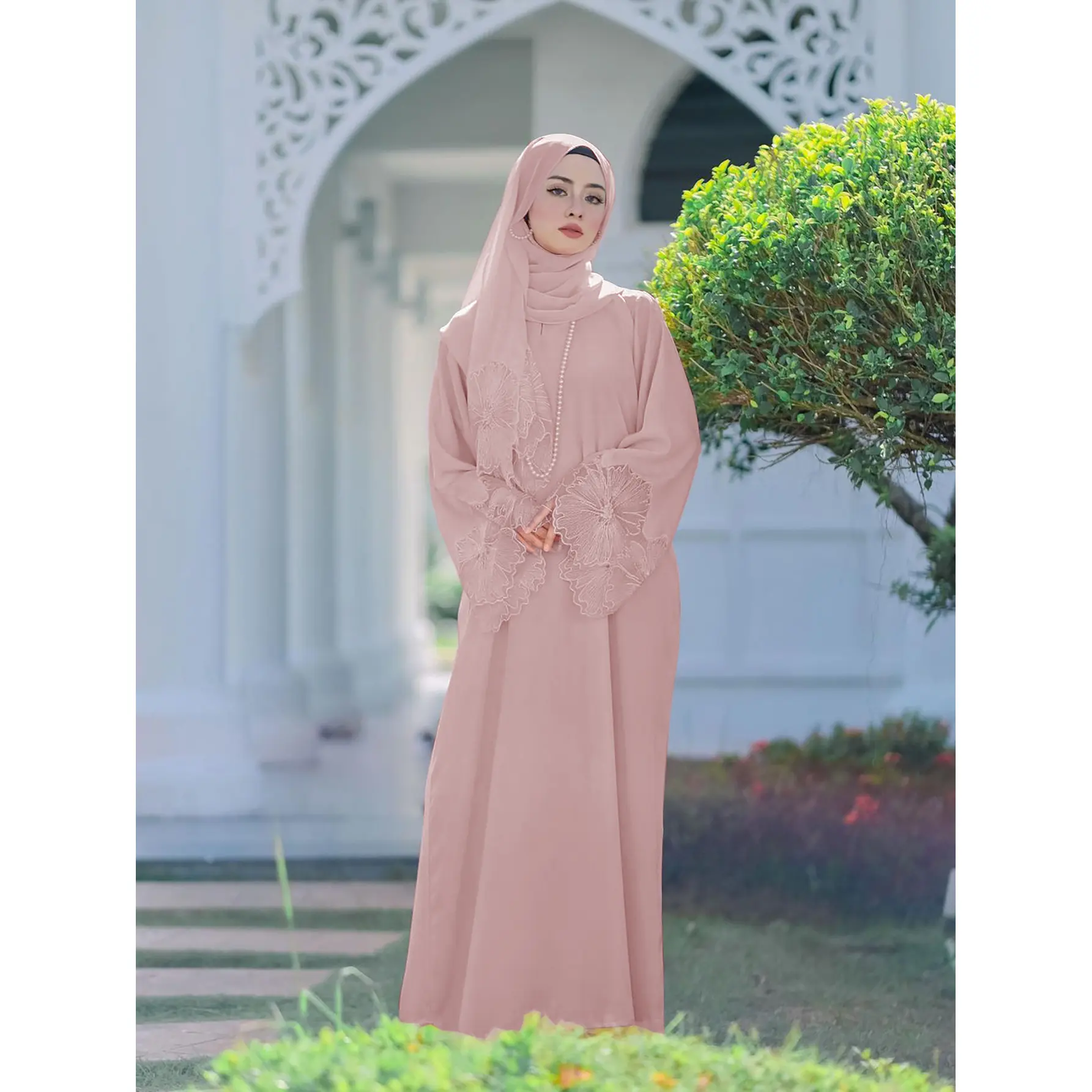 Diamond-Free 5 Color Women's Clothing Muslim Lady Fashion Robe Dress with Headscarf