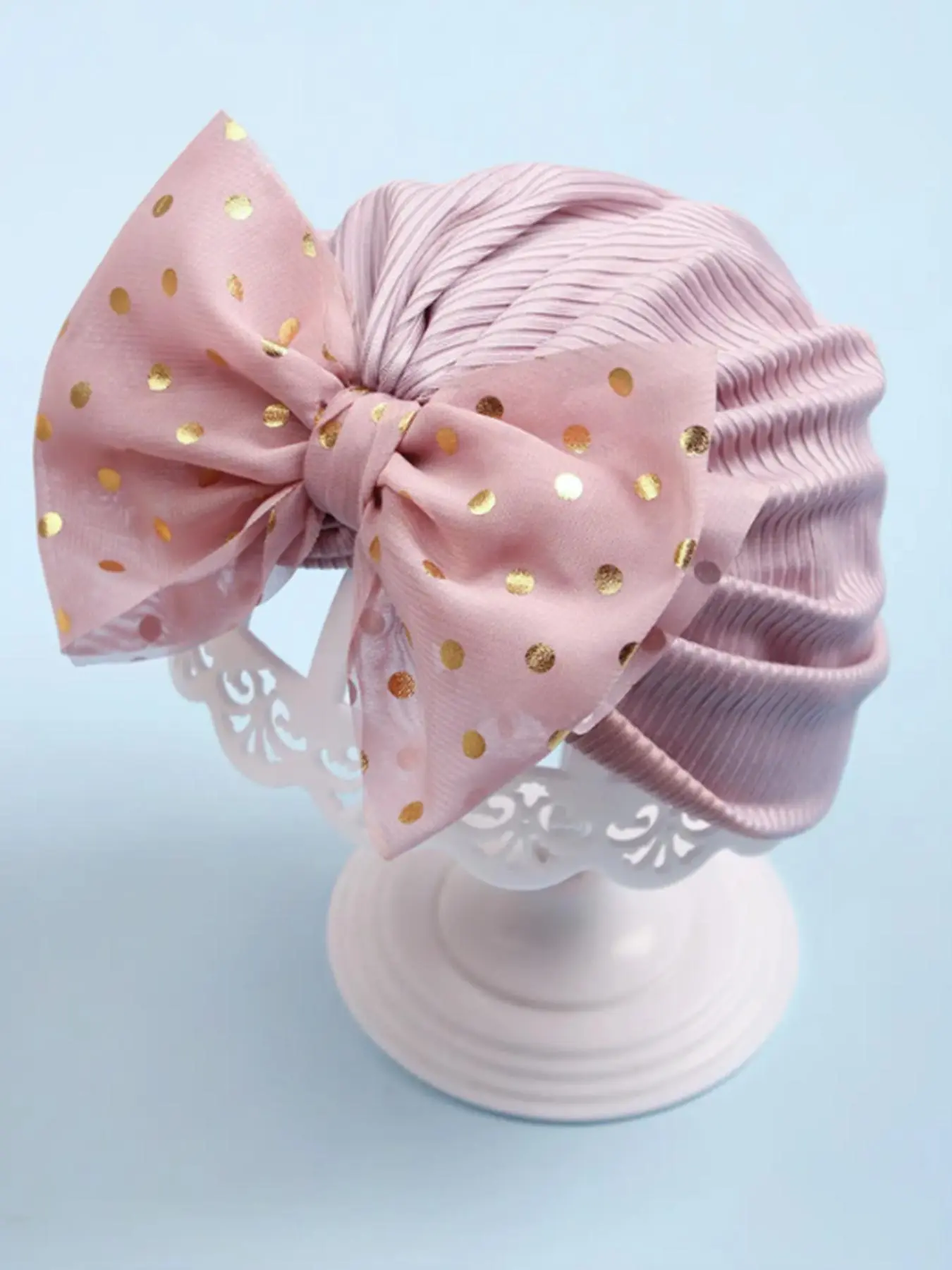 1 Piece Polka Dot Print Bow Decor Baby Hat, Cute Newborn Infant Toddler Girls Turban Hat, Baby Head Accessories