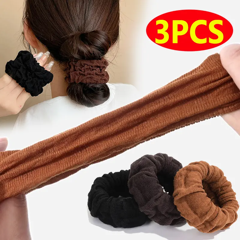 3Pcs Stretch Thick Hair Ties Women Girls Seamless Elastics Ponytail Holders Knit Scrunchies