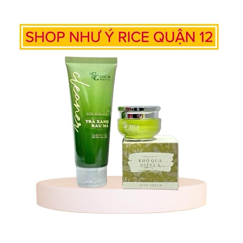 Bộ đôi kem face cao mụn khổ qua + sửa rửa mặt trà xanh SICA WHITE - Hỗ trợ dầu mụn Dưỡng Ẩm Da Làm Đẹp Da