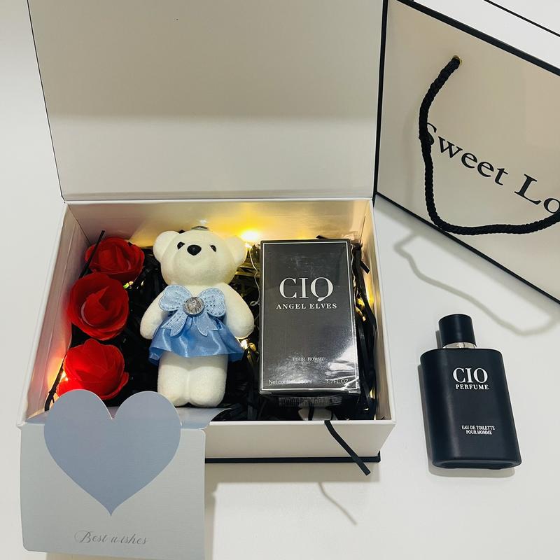 Quà tặng nam Hộp túi quà swl kèm phụ kiện rơm đèn thiệp hoa và nước hoa nam cio làm quà sinh nhật valentine