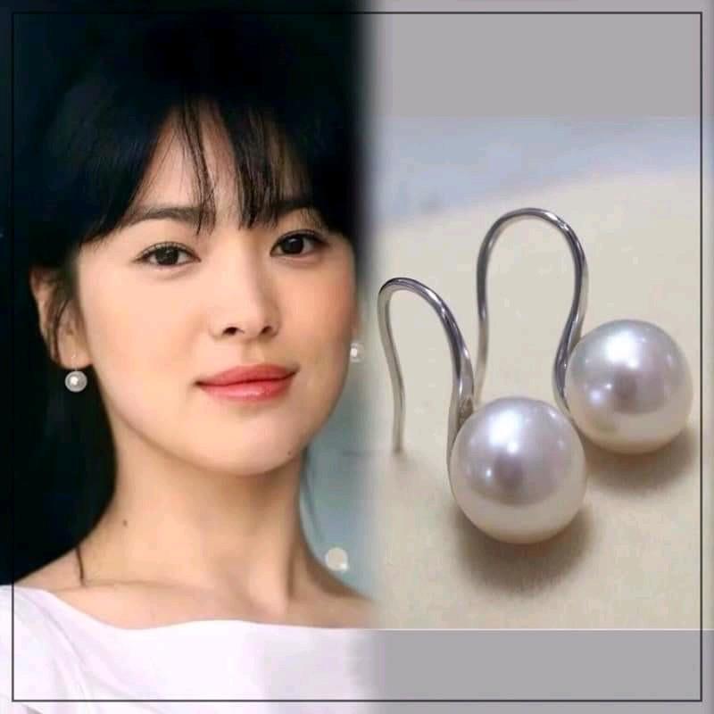 Bông tai ngọc trai thật gót hài 9-10li dạng bán cầu móc bạc dày dặn phom đẹp