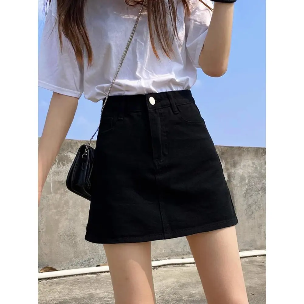 Black High-Waisted Denim Short Skirt for Women, Summer New Style, Petite A-Line Pencil Skirt, Versatile Half Skirt Pants