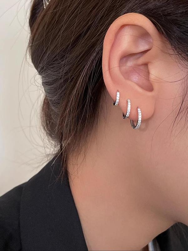 Simple Rhinestone Decorated Hoop Earrings, Fashionable Earrings for Women & Girls, Trendy All-match & Exquisite Jewelry for Birthday Gift 7