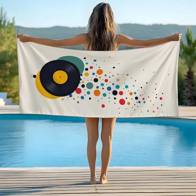 Vinyl Record Pattern Beach Towel, Soft Comfortable Lightweight Sand-proof Beach Towel, Water Absorbent Towel for Travel Swimming Surfing Camping 2