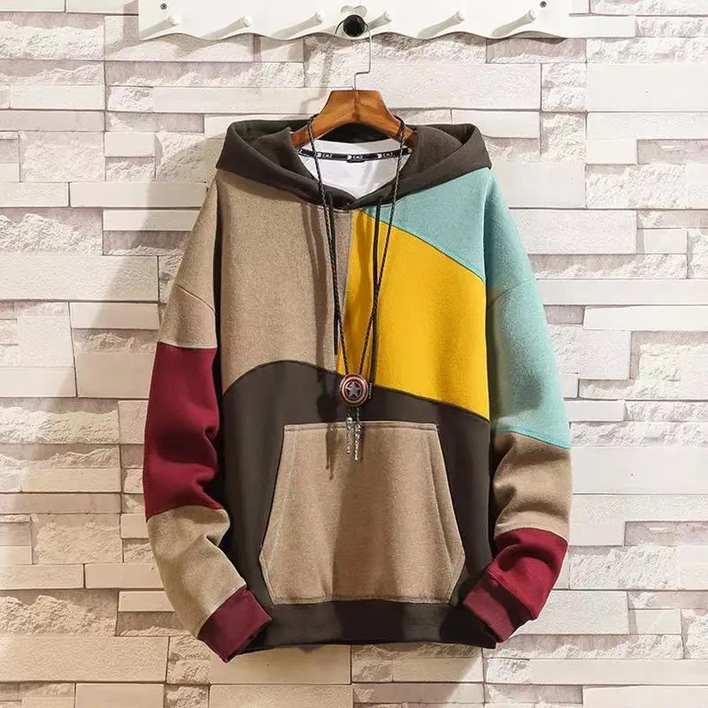 เสื้อกันหนาวแขนยาวมีฮู้ดแฟชั่นทรงหลวมสําหรับผู้ชาย