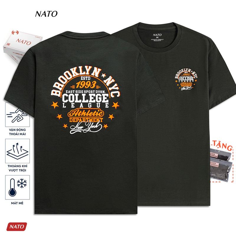 Áo Thun Cổ Tròn Nam BROOKLYN Vải Cotton Cao Cấp Đẹp Phông Tay Ngắn Xanh Màu Rêu Navy Họa Tiết NATO 0