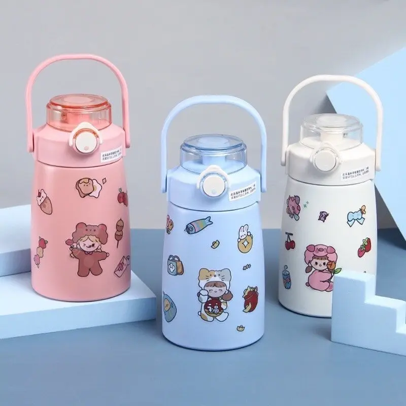 Bình giữ nhiệt Ulike 800ml, Bình giữ nhiệt Inox 304 có Sticker trang trí, tặng kèm dây đeo và ống hút 0