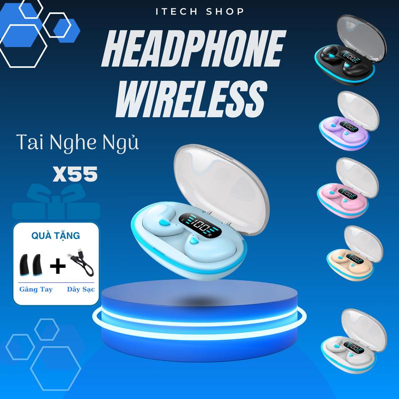 Tai Nghe Ngủ X55 [2 Quà tặng , 1 Găng Tay, 1 Dây Sạc Tai Nghe] Tai Nghe Siêu Mỏng Hi-Fi ,Thích Hợp Nghe Nhạc Coi Phim . bluetooth nằm pro tai  nghe  ky9  pro tai  nghe  bass  căng tai  nghe  bluetooth  y29