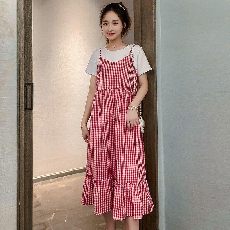 Váy Mùa Hè Cho Bà Bầu, Mỏng, Thiết Kế Giả Hai Lớp, Chân Váy Dài, Ngoại Cỡ, Dài Đến Đầu Gối, Thích Hợp Cho Phụ Nữ Mang Thai Váy Bầu Đầm Bầu 2