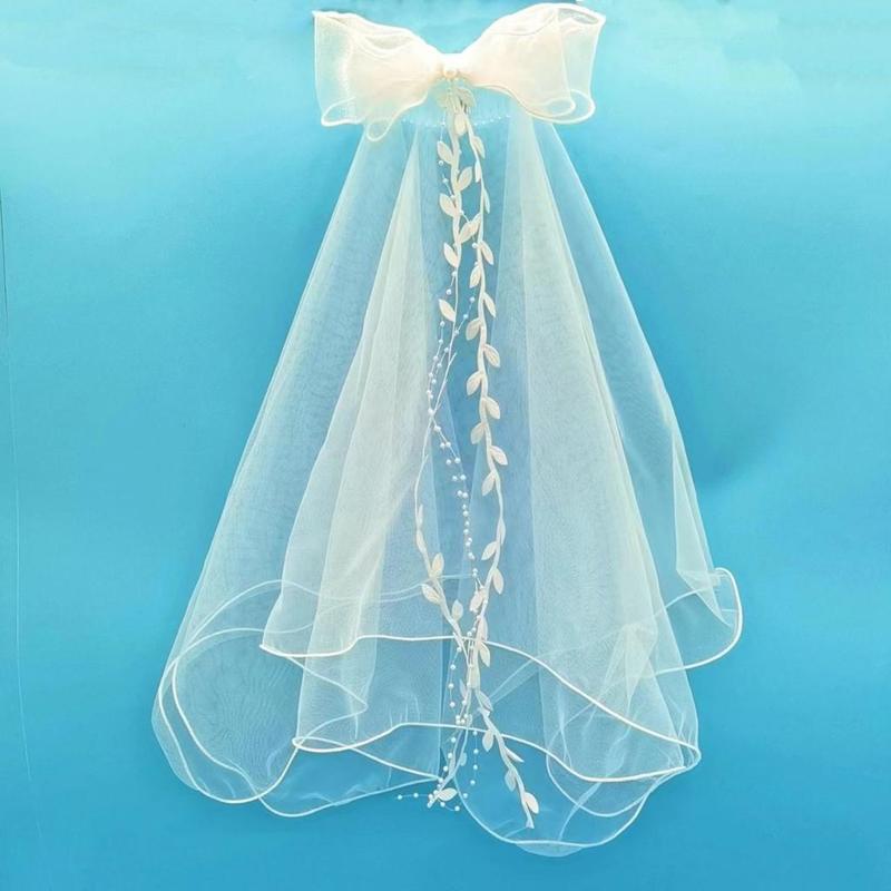 behydes- Hair Decoration Curly Hair Bridal Princess Bow Hair Accessories for Wedding Photography and Performance Bridal Double Layer Head with Hair Comb 1