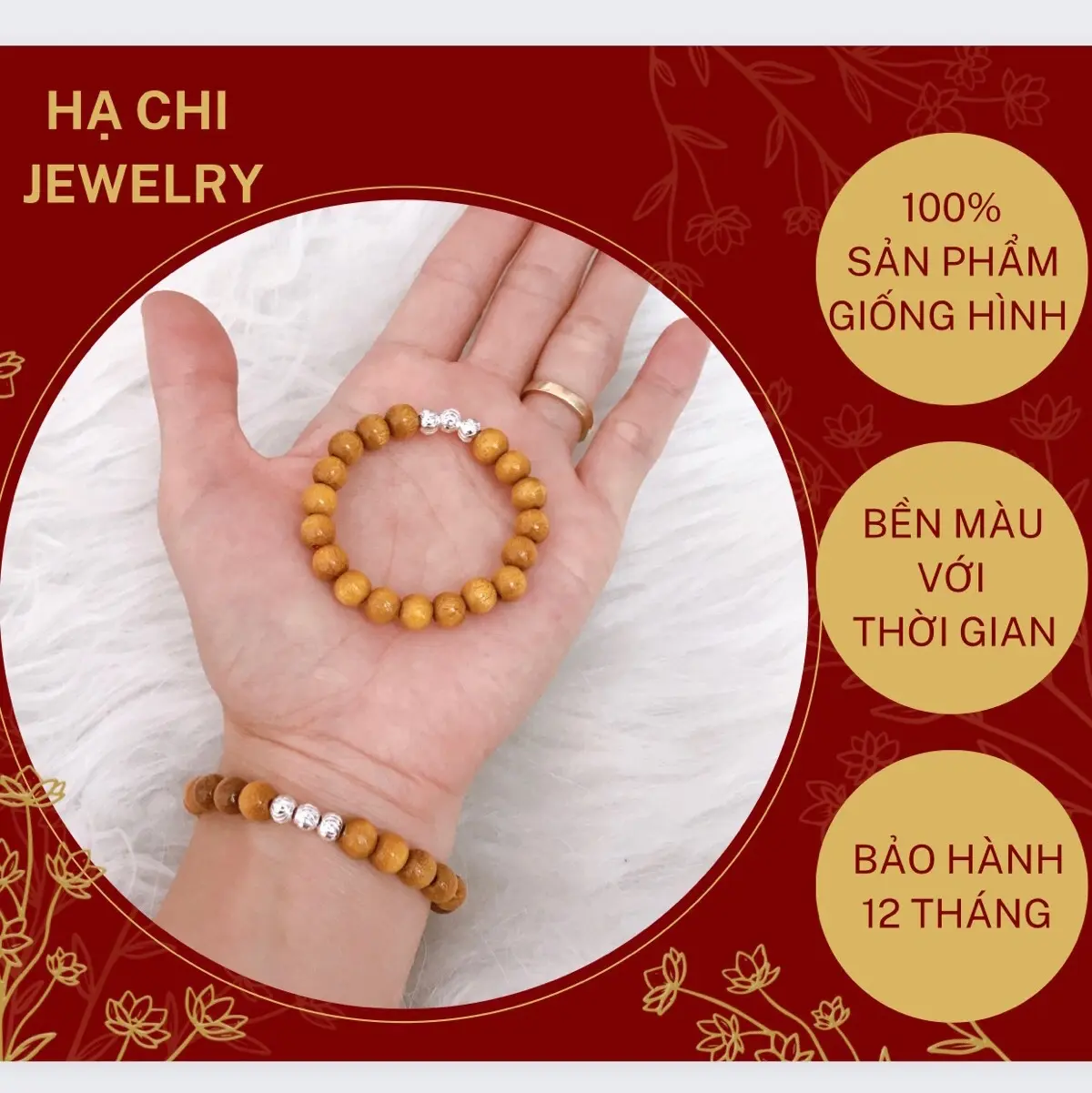 Vòng tay dâu tằm thêm 3 bi ( Hạt dâu gốc 6mm) cho bé và người lớn Phụ nữ Nam giới Phụ Kiện Đeo Tay